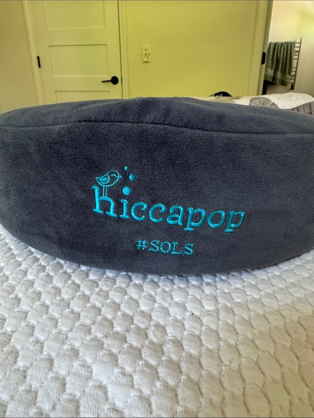 Hiccapop Gray maternity bump 
Pillow with Teal Embroidery
